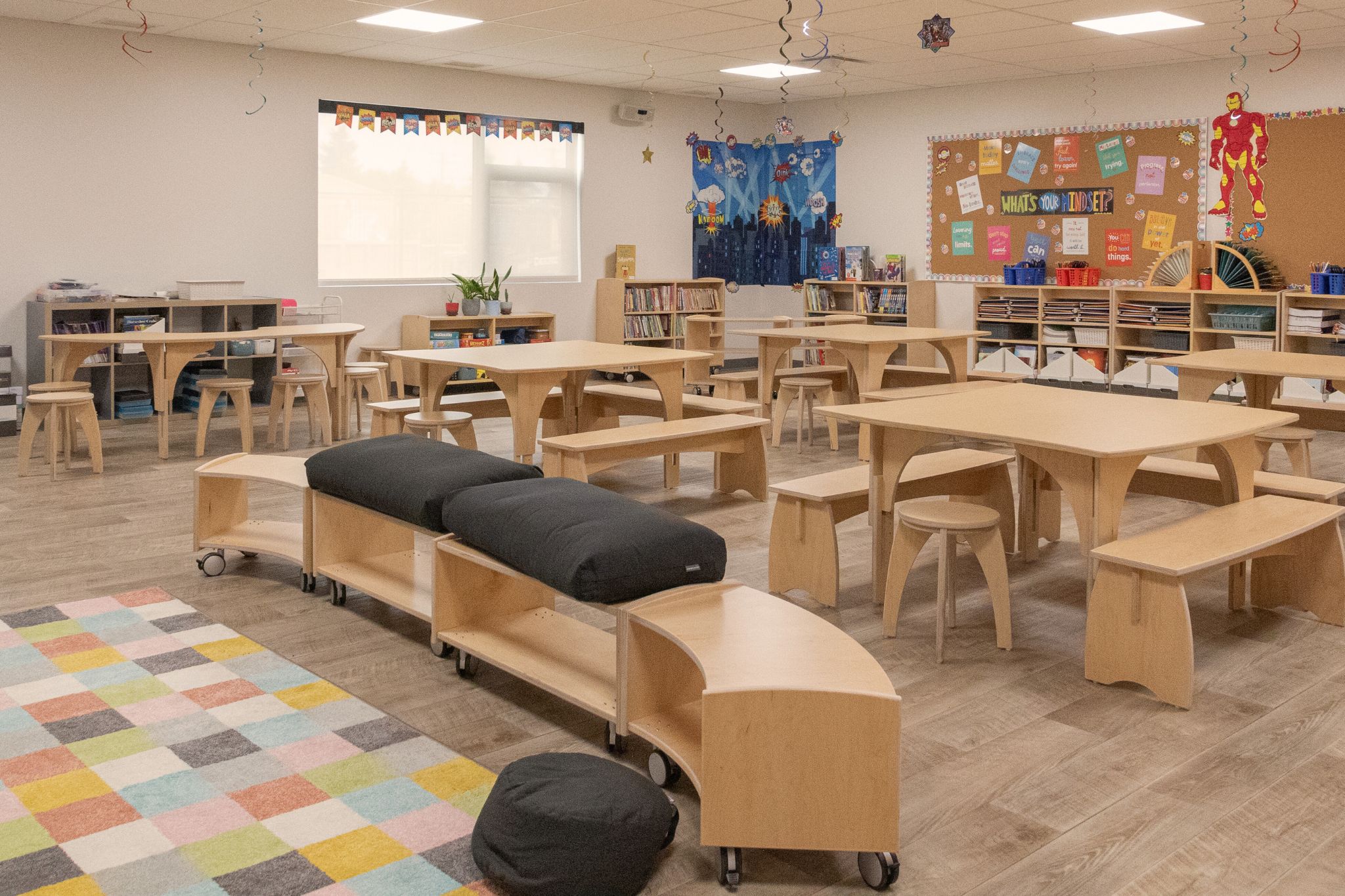 A Natural Pod learning environment at Thrive Elementary School featuring Sloflo cushions.