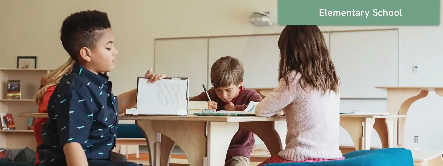Elementary-small Flexible Seating, kids working at desks