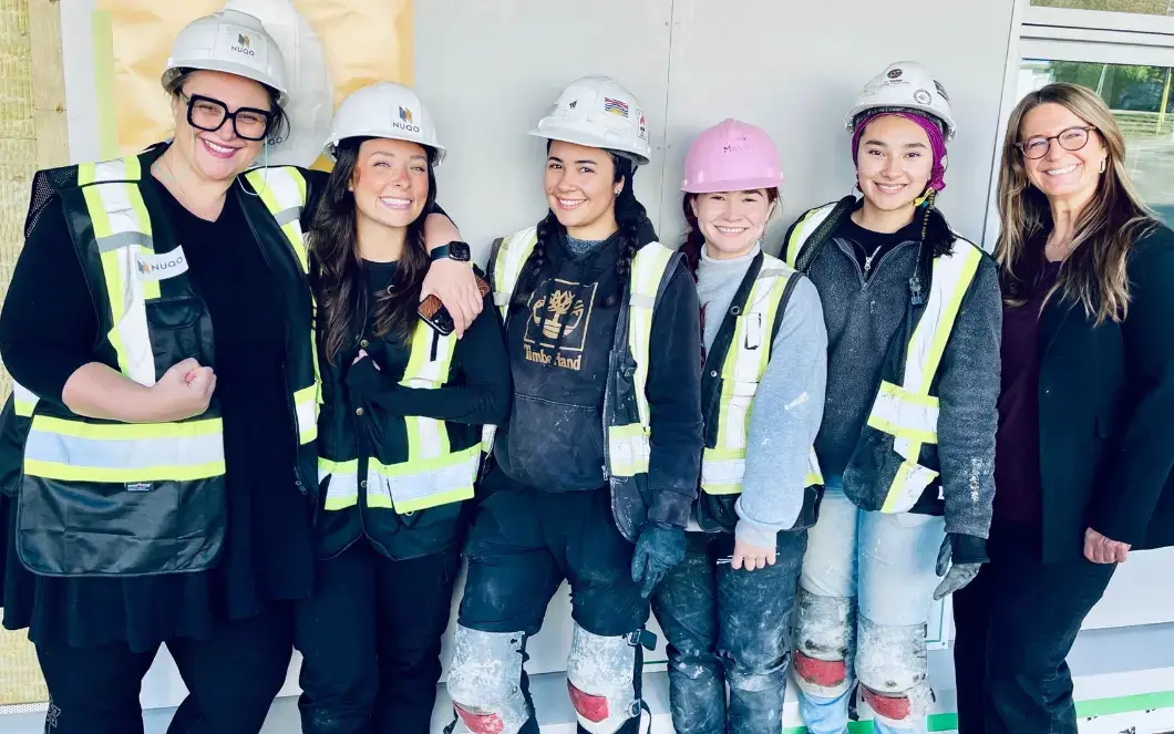 NUQO construction team and Natural Pod’s Bridgitte Alomes at the West Vancouver Schools Early Childhood Education Centre.