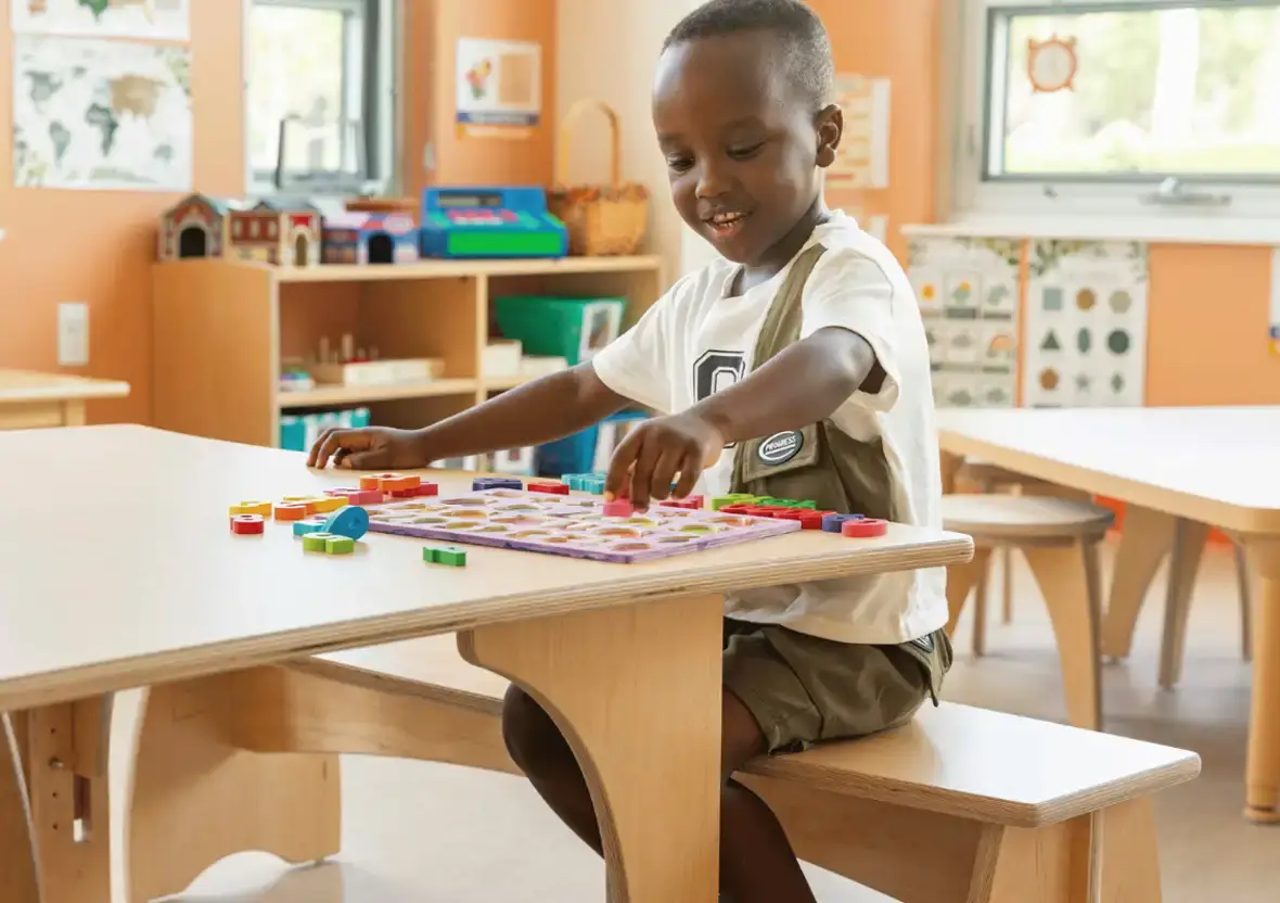 Child learning on natural Pod table