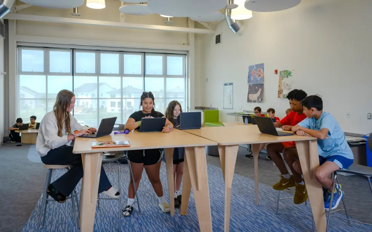 High School students at standing desk